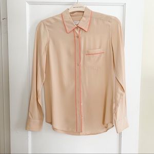 Equipment 100% silk blouse, beige + pink piping, sz S/P
